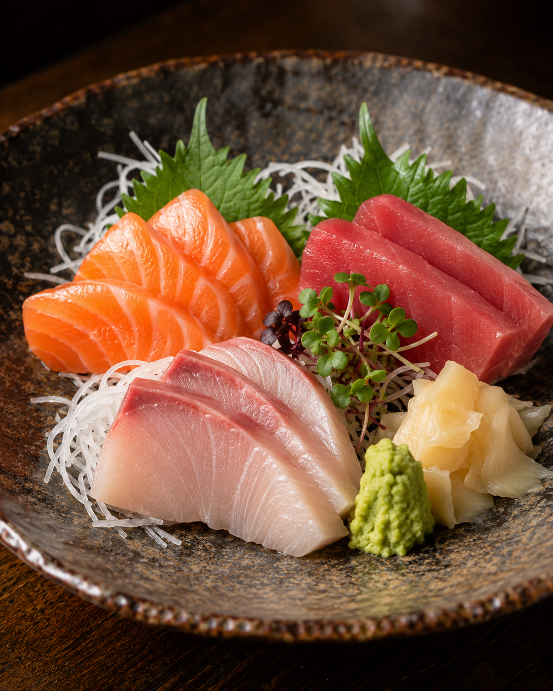 Sashimi de salmón, atún y pescado blanco de LUP Sushi